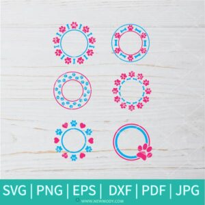 Paw Circle Monogram bundle SVG - Paw Tracks SVG - Cat Paw Split Svg - Dog Paw Split Monogram Frame Svg - Newmody