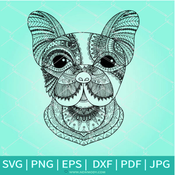 Bulldog  Face Mandala SVG - Dog Coloring Pdf jpg - Dog SVG - Newmody