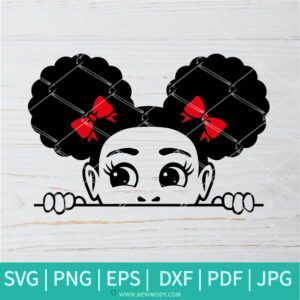 Peekaboo Girl With Puff Afro  SVG - Cute black African SVG -  Black Girl Peeking SVG -  Afro Puff Girl SVG - Newmody