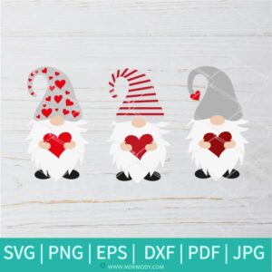 Three Gnomes SVG - Valentine Gnome SVG - Gnome Valentine's Day  SVG - Valentines Hearts SVG - Newmody