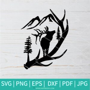 Elk Antler Scene SVG - Mountain SVG - Elk SVG - Antler SVG - Newmody