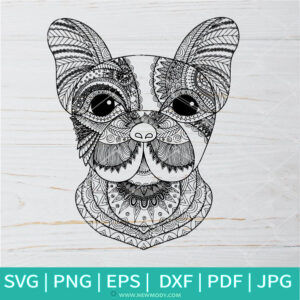 Bulldog  Face Mandala SVG - Dog Coloring Pdf jpg - Dog SVG - Newmody