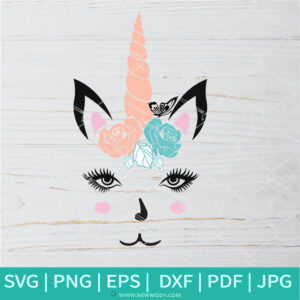 Unicorn Head With Butterfly SVG-  Cute Unicorn SVG   -Unicorn Face SVG - Newmody