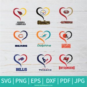 NFL Teams Heart Bundle SVG -  Teams Heart SVG - NFL SVG - Football SVG - Newmody