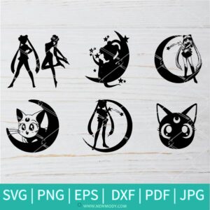 Sailor Moon Cat Bundle  SVG  - Luna Sailor Moon Cat SVG  - Sailor Moon Magic Wand Clipart - Newmody