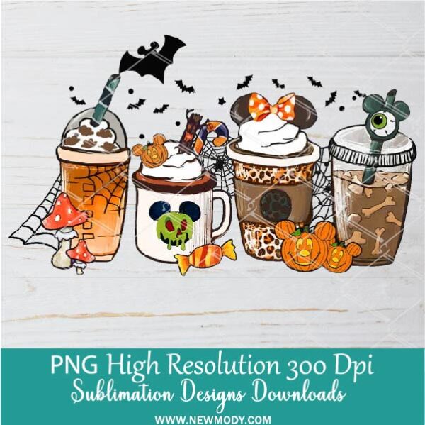 4 Halloween Coffee Cup PNG Sublimation Bundle | Fall Cups PNG Clipart Bundle - Newmody