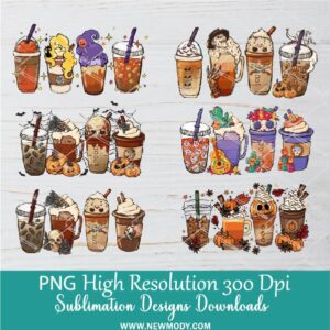 6 Halloween Coffee Cup PNG Sublimation Bundle | Spooky Halloween Fall Cups PNG Clipart - Newmody