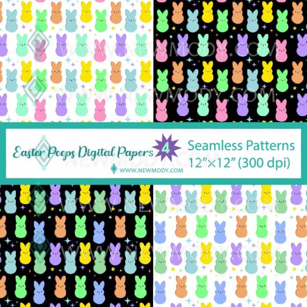 Easter Peeps Seamless Pattern Bundle, Colorful Bunny Digital Paper Pack, Spring Pastel Peeps Texture