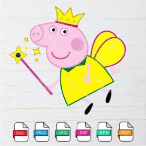 Yellow Peppa Pig SVG - Peppa Pig with wand SVG Newmody