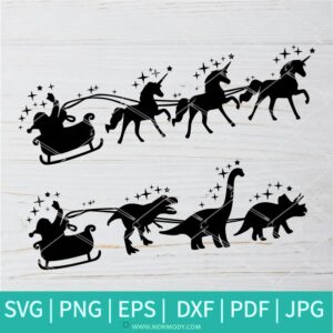 Santa Unicorn Sleigh SVG - Santa Dinosaur Sleigh SVG - Christmas SVG - Newmody