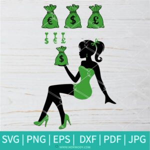 Sitting Fashion Girl With Money Bag Bundle SVG - Rich Girl SVG - Saint Patrick's Day SVG - Newmody