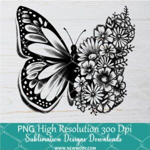 Floral Butterfly Tattoo Png, Butterfly Png Dtf and Sublimation shirt design Digital download
