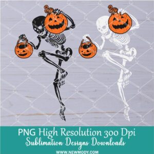 Skeleton Holding Pumpkin PNG, Spooky and Scary Halloween Sublimation Png Digital Download