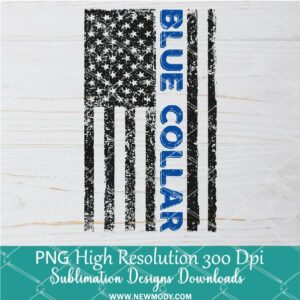 Blue Collar Flag PNG For Sublimation, Distressed US Flag Clipart PNG