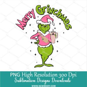 Merry Grinchmas PNG For Sublimation, Pink BooJee Grinch Stanley Clipart, Grinchy Mom Png