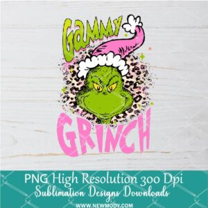 Gammy Grinch Pink Leopard PNG ,Grinchmas Sublimation & DTF T-Shirt Design Digital Download