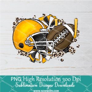 Yellow Football Helmet Cheer Leopard PNG For Sublimation, Football  PNG