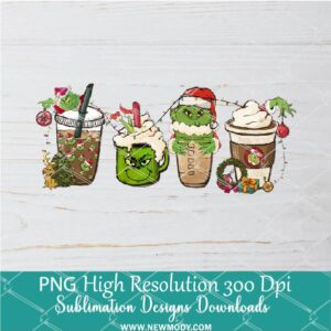Grinch Coffee cups PNG For Sublimation, Grinch PNG, Christmas PNG