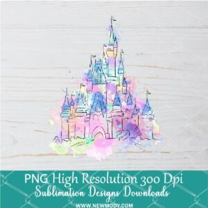 Watercolor Disney Magic Castle Png, Disney Castle Png Dtf and Sublimation shirt design Digital download