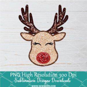 Glitter Sequin Reindeer Png For Sublimation & DTF T-Shirt Design Digital Download