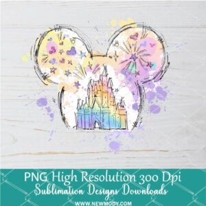 Watercolor Mickey ears Castle Png, Disney Castle Png Dtf and Sublimation shirt design Digital download