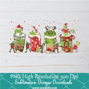 Grinch Coffee cups PNG For Sublimation, Grinch PNG, Christmas PNG