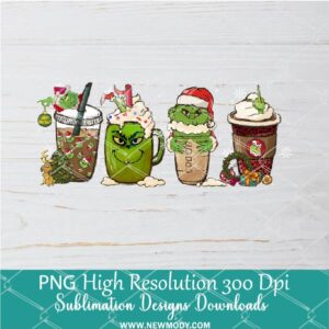 Grinch Coffee cups PNG For Sublimation, Grinch PNG, Christmas PNG