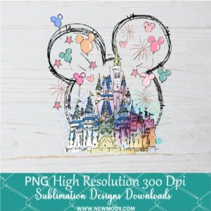 Watercolor Mickey ears Castle Png, Disney Castle Png Dtf and Sublimation shirt design Digital download
