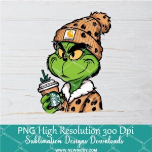 Boujie Grinch with Leopard Beanie PNG ,Grinchmas Sublimation & DTF T-Shirt Design Digital Download