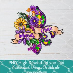 Mardi Gras Flower Png, Mardi Gras Png For Sublimation & DTF T-Shirt Design Digital Download