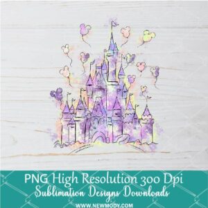 Pastel Watercolor Disney Castle Png, Disney Castle Png Dtf and Sublimation shirt design Digital download