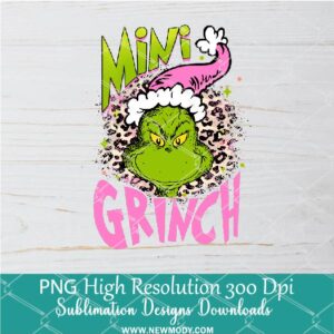 Mini Grinch Pink Leopard PNG ,Grinchmas Sublimation & DTF T-Shirt Design Digital Download