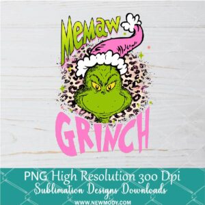 Memaw Grinch Pink Leopard PNG ,Grinchmas Sublimation & DTF T-Shirt Design Digital Download