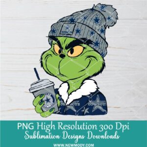 Cowboys Grinch PNG, Grinch Holding Dallas Cowboys NFL Cup Png for Sublimation & DTF T-Shirt Design Digital Download