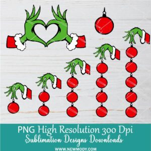 Grinch Hands Heart Balls ornaments PNG Bundle, Matching Christmas Family PNG Sublimation, Grinch Hand holding Ornament, Add your own kids name