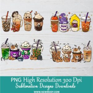 4 Halloween Coffee Cup PNG Sublimation Bundle | Spooky Halloween Cups PNG Clipart - Newmody