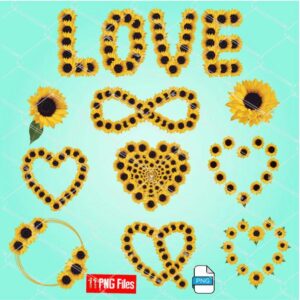 Sunflower Clipart Bundle - Set of Sunflower PNG - Sunflower Heart Clipart Newmody