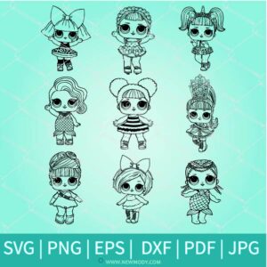 LOL Surprise Dolls Outline SVG Bundle - Lol Surprise Dolls Coloring PDF - JPEG -PNG Clipart - Newmody