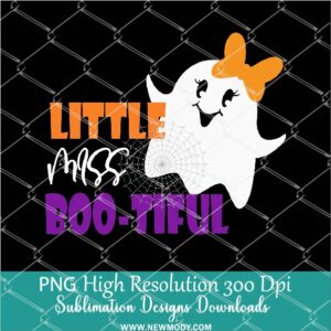 Little miss boo PNG For Sublimation, Cute Ghost with bow PNG, Girl Halloween PNG