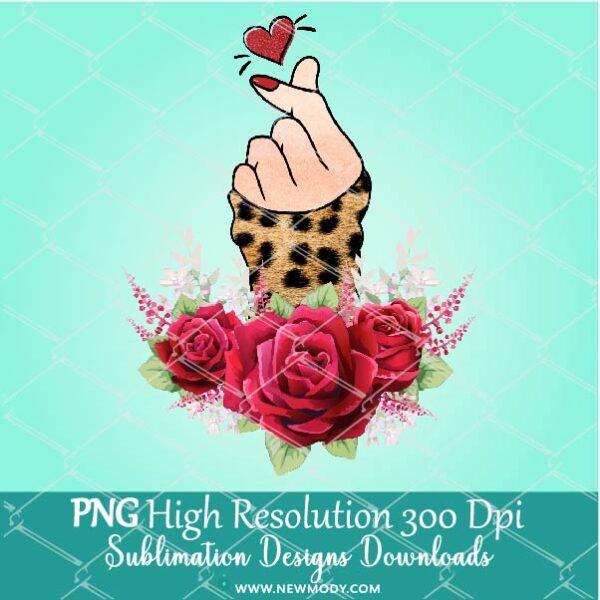 Leopard Finger Heart PNG Sublimation design – Valentine Sublimation PNG – Woman Hand Clipart - Newmody