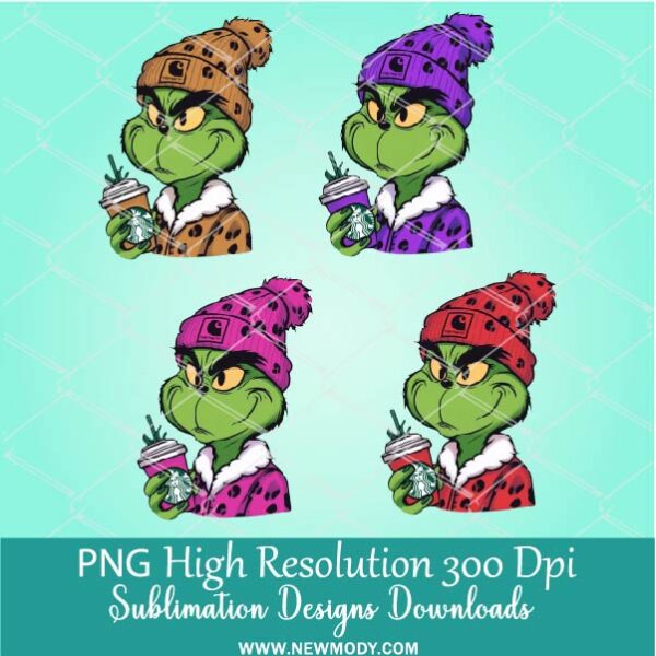 Trendy Grinch Bougie PNG Bundle, Leopard Pink Purple Red Grinchy Png for Sublimation & DTF T-Shirt Design Digital Download