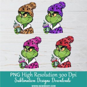 Trendy Grinch Bougie PNG Bundle, Leopard Pink Purple Red Grinchy Png for Sublimation & DTF T-Shirt Design Digital Download