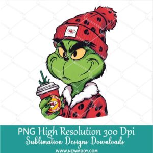 Chiefs Grinch PNG, Red Leopard Grinch Holding Kansas City Png for Sublimation & DTF T-Shirt Design Digital Download