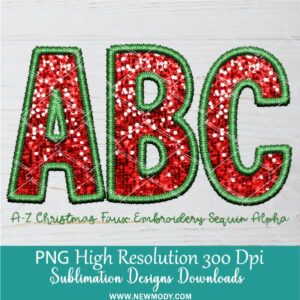 Christmas Faux Embroidery Sequin Alphabet Letters PNG Clipart, Xmas Green Red Glitter Sequins Alpha Set